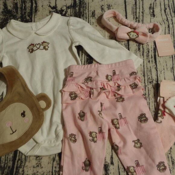 Gymboree Mischievous Monkey 6-12 Month Pants Bodysuit Bib Headband Socks Outfit - Picture 3 of 4